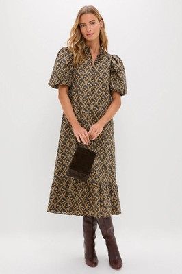 midi brown gingham dress BROWN GINGHAM SS SMOCK POPLIN MIDI – Sim and Sam
