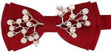 Men  s Pre-Tied Bow Ties Metal Pearl Two-Layer Bowtie Adjustable Length Red
