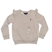 Polo Ralph Lauren Sweatshirt Girls 6X Gray Ruffle Shoulder Crewneck Fleece