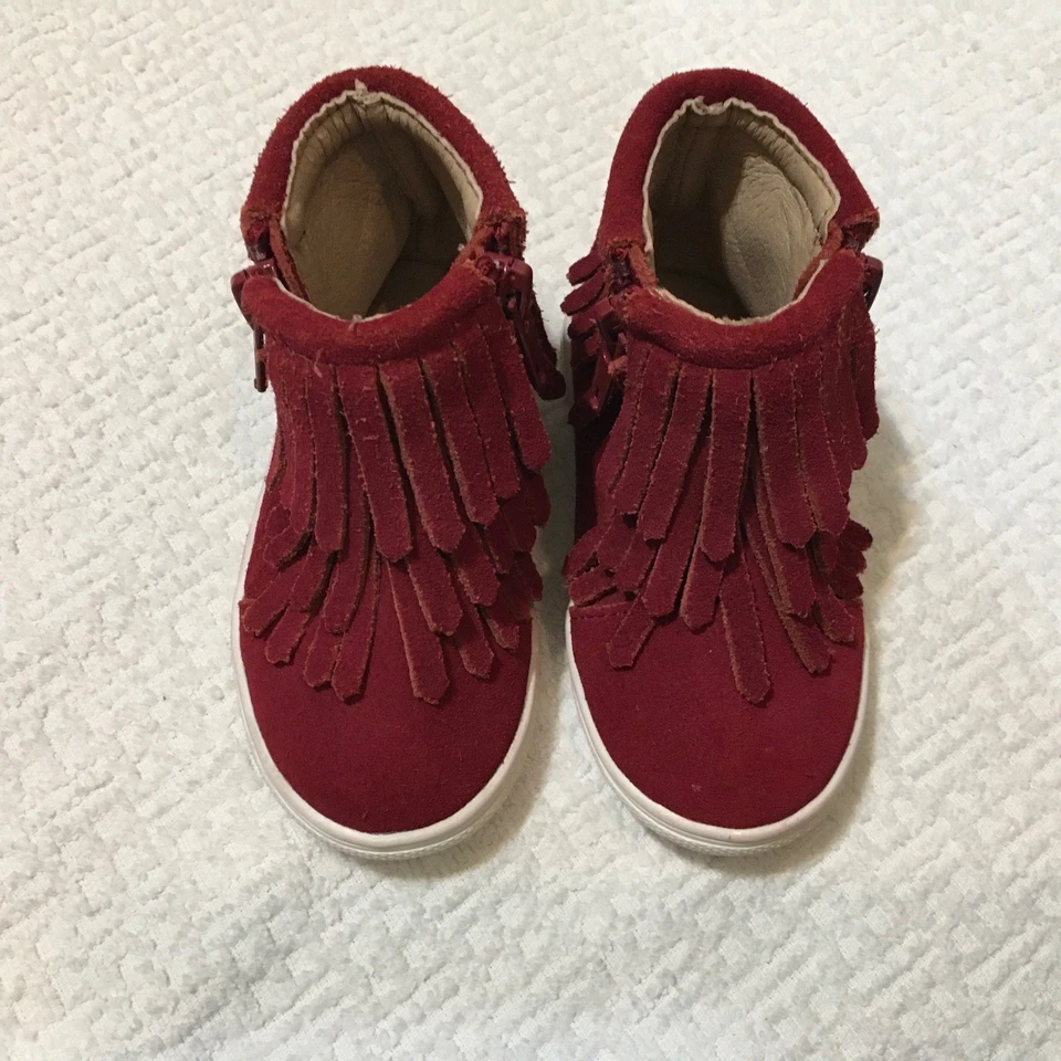 Texas Moccs Niñas Pequeñas Rojo Gamuza Flecos Mocasines Botas Cierre de Cremallera Talla 5 Foto 4 de 4