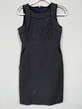 J.crew Tipped Sheath Dress In Navy Blue Dotted Jacquard, Sz 6