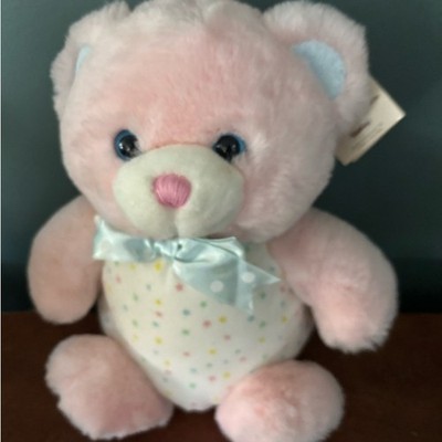 Vintage Soft Expression Pink Teddy Bear with rattle