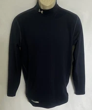 Under Armour Fitted Shirt Mens Long Sleeve Coldgear Navy Mock Neck Sz Medium EUC