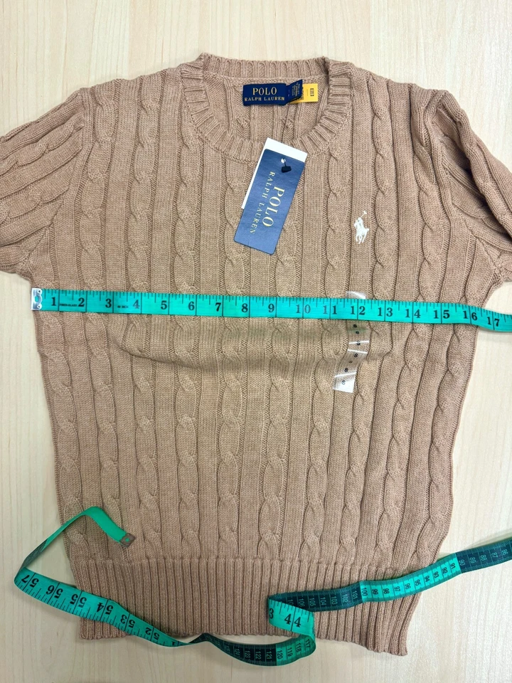  Suéter para mujer pequeño/polo Ralph Lauren tejido con cable algodón cuello redondo marrón Foto 4 de 4