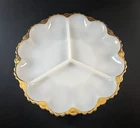 Vintage Fire King Milk Glass Divided Relish Dish Plate with Gold Trim 10”