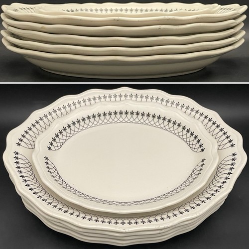 Syracuse China Black Lace Oval Dinner Plates 5pc +1 1955-57 Made in USA 13"x10" - Picture 3 of 21