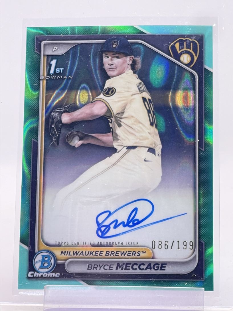 BRYCE MECCAGE 2024 BOWMAN CHROME DRAFT 1ST AQUA LAVA BREWERS AUTO /199 Q0963