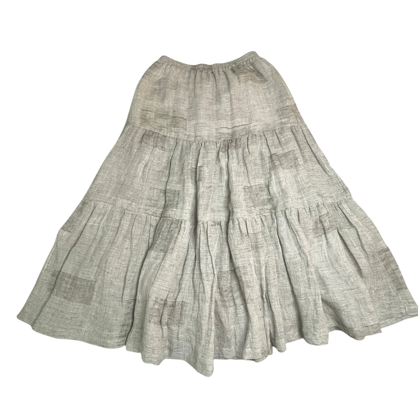 Eskandar 100% Linen Maxi Skirt Gray Size 1 Boho Prairie Lagenlook Peasant