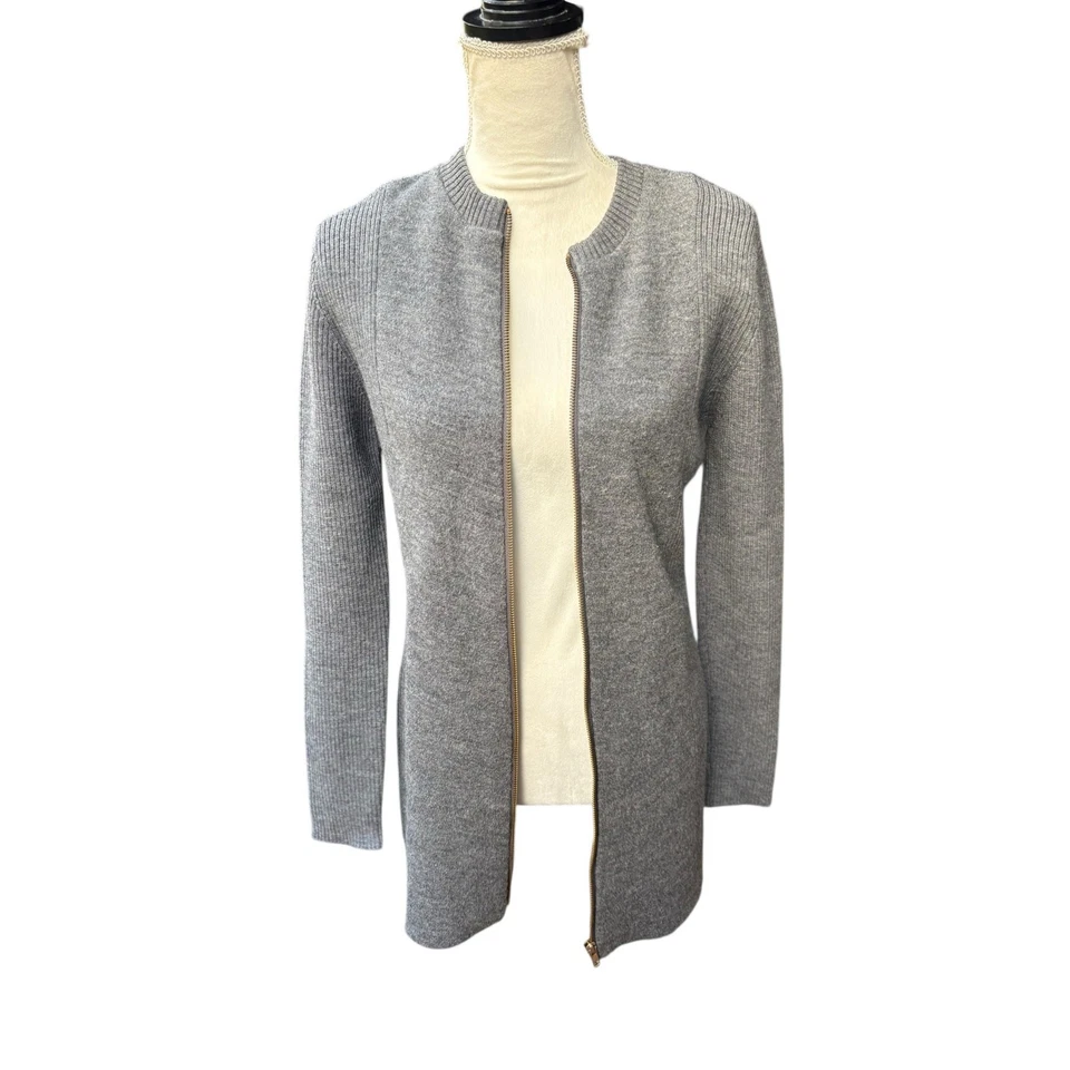 J. McLaughlin 100% Merino Wool Long Full Zip Ribbed Accent Cardigan Sweater - S - Image 3 of 4