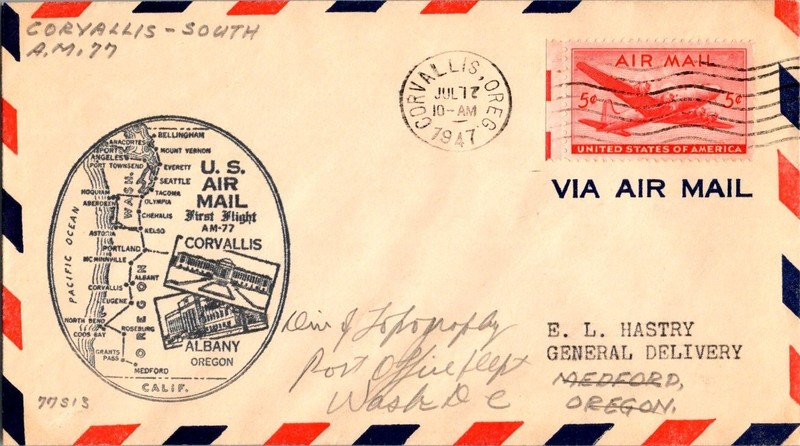 West Coast Airlines First Flight Corvallis Oregon - Medford Oregon - 1947