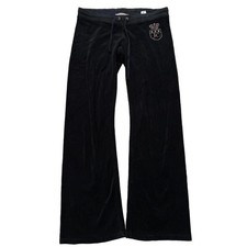 Juicy Couture Women's Black Velour Flared Leg Track Pant Rhinestone Logo Size S
