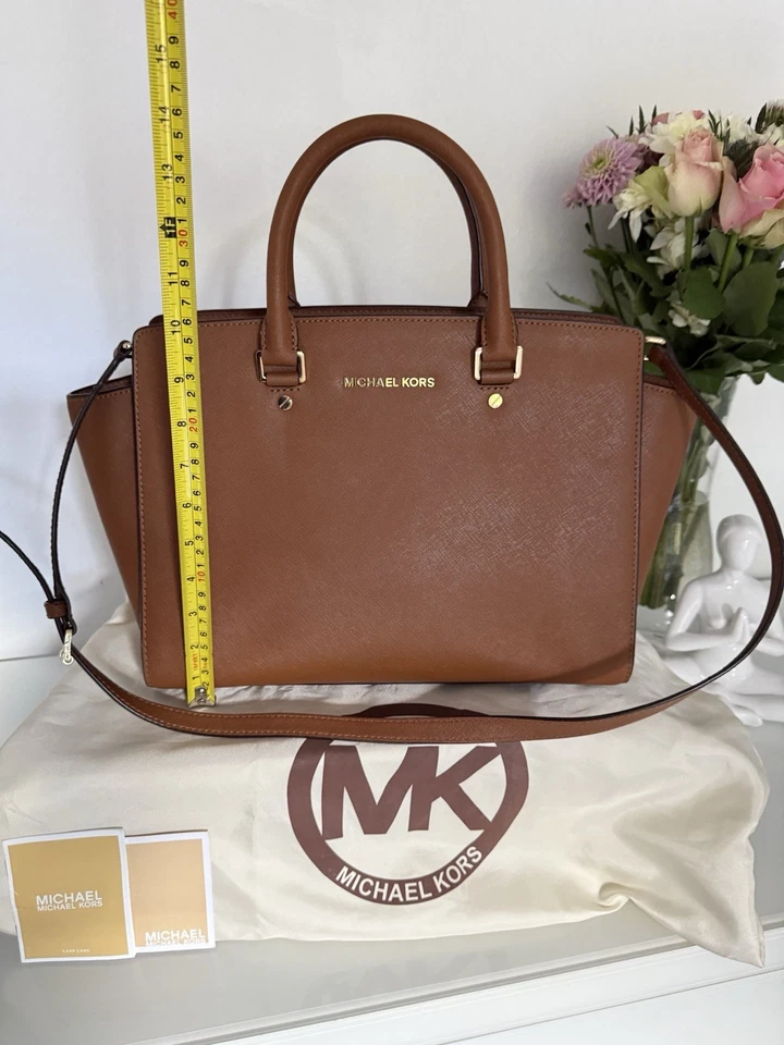 Michael Kors Selma Large Satchel Bag Tan Leather With Dustbag & Care Card - Image 3 of 4