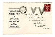 M809 UK GB - Guernsey 1939 Airmail FFC First Flight - Cachet Cover -