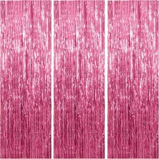 3 Pack Pink Backdrop Birthday Party Decorations Tinsel Foil Fringe Curtains Back
