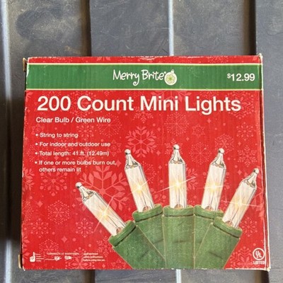 Merry Brite 200 Count Mini Lights Clear Bulb Green Wire Christmas Indoor Outdoor