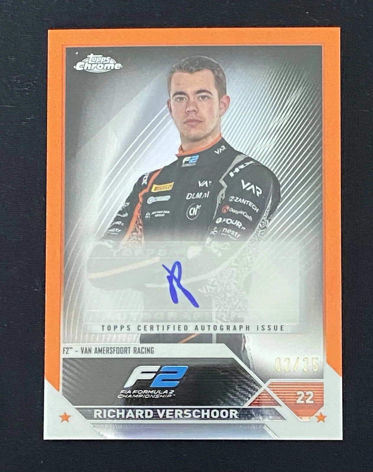 2023 Topps Chrome F1 Richard Verschoor Auto Orange Refractor CAC-RV 02/25