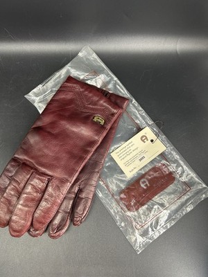 ETIENNE AIGNER Leather Driving Gloves Womens Ladies Vtg Maroon Wool Lining Sz7.5
