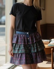 Vintage 90  s A. Byer AMY BYER Tiered Ruffle Multicolor Plaid Mini Skirt Sz 7