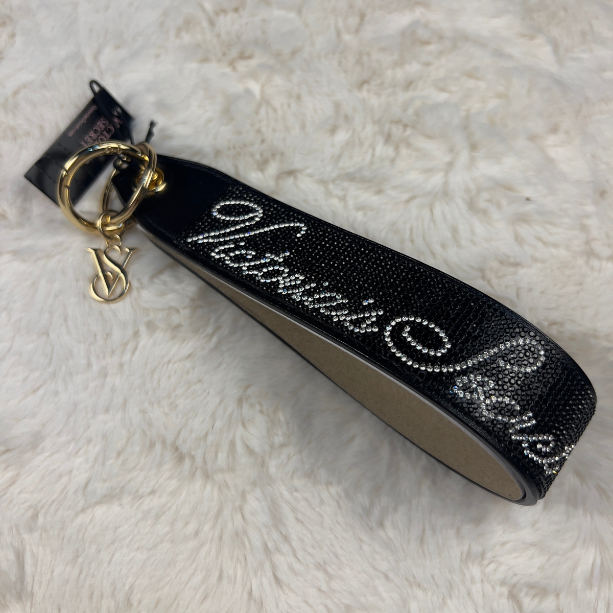 Victoria's Secret Wristlet Keychain Strap Charm Glitter Logo Black