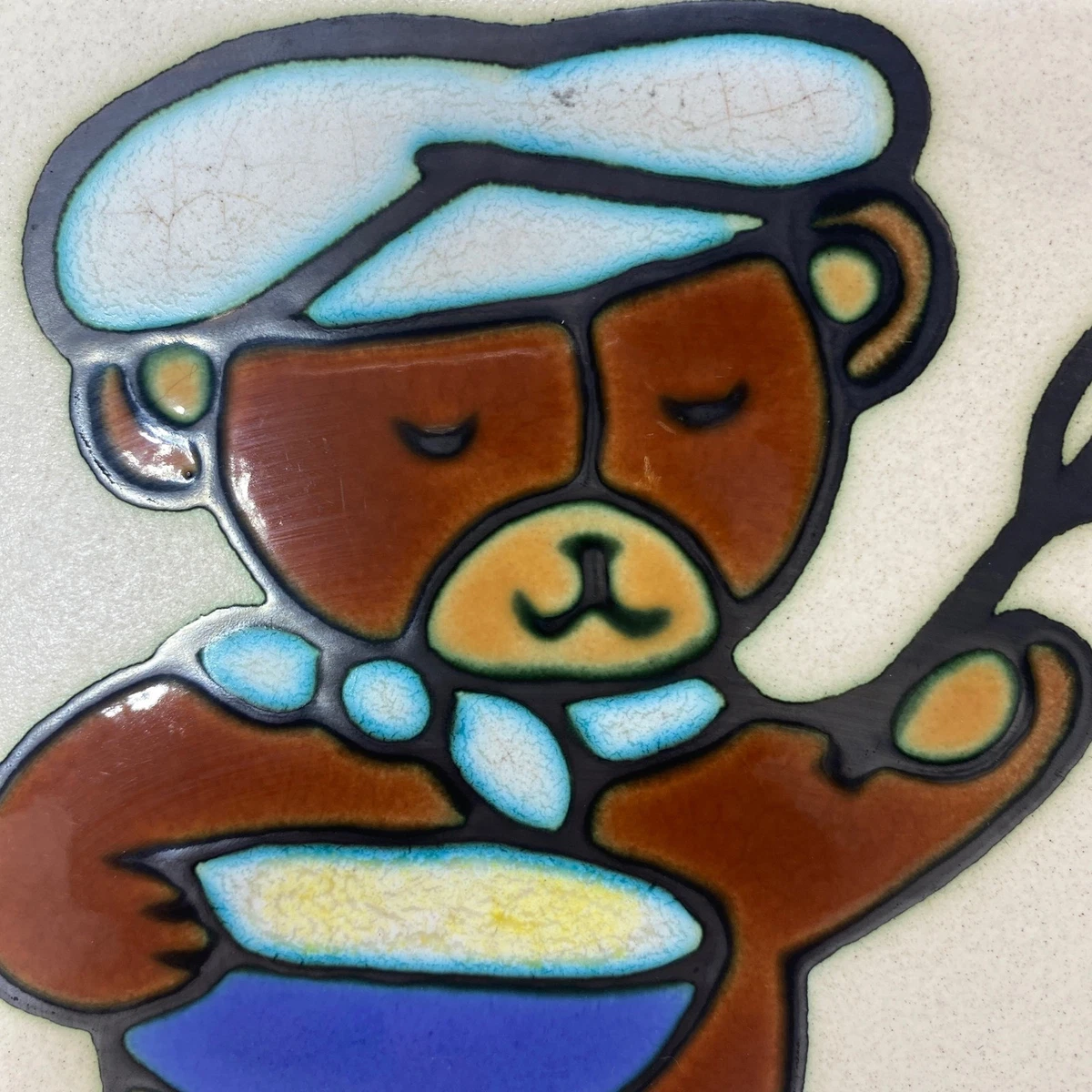 Teddybär Keramikfliese gerahmt Kochplatte Vintage Retro Mama’s Küchenhelferin