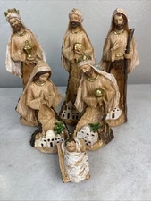 Roman Inc. 6 Piece Set 7.5" Holy Family Nativity Carved Poly Resin 30332 2015