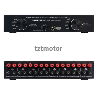 4 IN 4 OUT Amplifier Speaker Switcher Amp Speaker Selector+6.35mm Headphone Jack