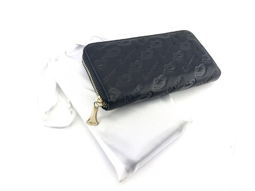 UScarmen Logo Embossed Zip Around Calfskin Leather Wallet RFID BLACK Women's - Picture 8 of 8