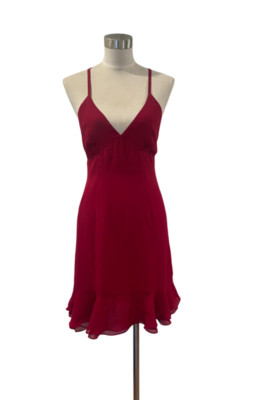 WAREHOUSE London sexy red tank crepe ruffle mini slip dress S 6