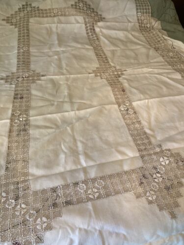 55" X 87" Antique Handmade Beautiful Fancy Tablecloth Must See - Picture 2 of 16