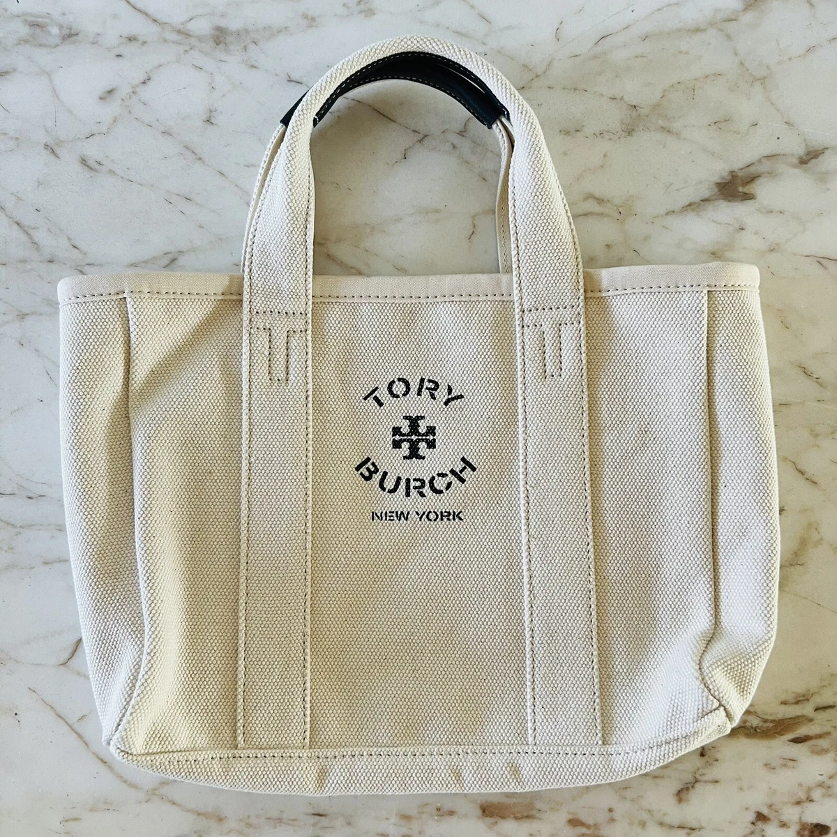 TORY BURCH Mini Mercer Natural Canvas Small Tote Bag