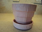 McCoy 1953 Vintage Art Pottery Pink Basketweave Flower Pot Planter  4" Tall