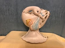 1963 Vintage Lefton Stork With Baby Planter Vase 1794 Japan