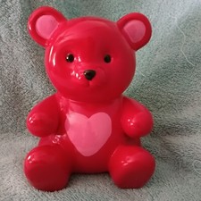 Oso de peluche rojo cerámica alcancía adorable decoración infantil rojo 7"