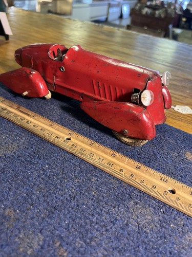 1930’s Wyandotte Pressed Steel Red Streamlined Boat Tail Racer Car 8.5” US~ RARE - Picture 2 of 24