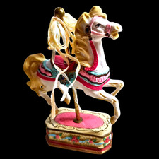 Vintage 1980's Carousel Horse w/Ribbons Poly-Resin Figurine on Stand NOS