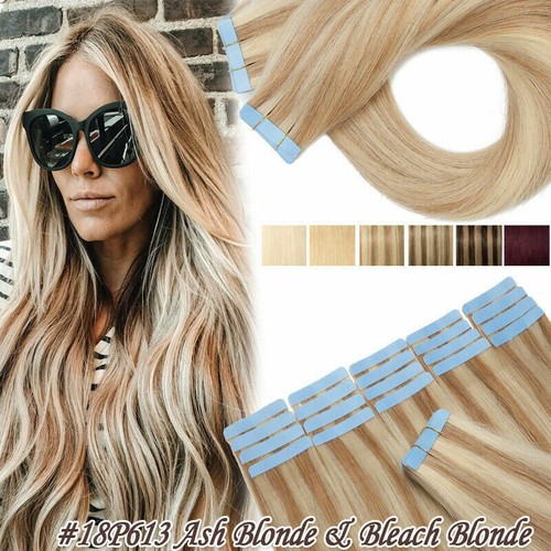 Tape In Skin Weft 100% Real Human Remy Brazilian Hair Extensions Thick 20-40Pcs - Bild 81 von 92