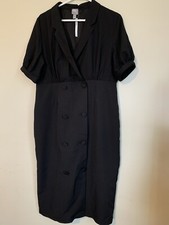 Asos Dress Size 14 Black Crossover Midi Double Button Front Short Sleeve