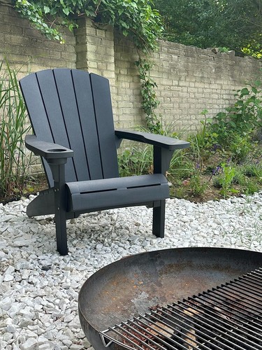 Keter Adirondack Garden Chair Outdoor Durable Strong Solid Cup Holder Black NEW - Picture 3 of 12