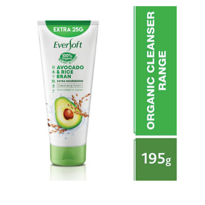 Eversoft Face Wash Facial Cleanser 100% Organic Avocado & Rice Bran Oil 195g