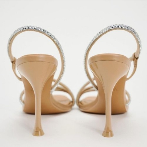 ZARA NWT HEELED SANDALS WITH RHINESTONE STRAPS SIZE 7.5 - Picture 5 of 6
