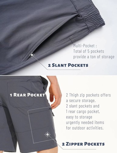 Men's 5-Pockets Hiking Shorts Water-Resistant Quick Dry Rip-Stop Outdoor Pants - Picture 74 of 83