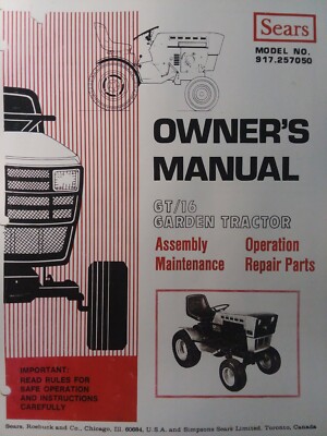 Sears Suburban GT/ 16 Garden Tractor Owner Parts