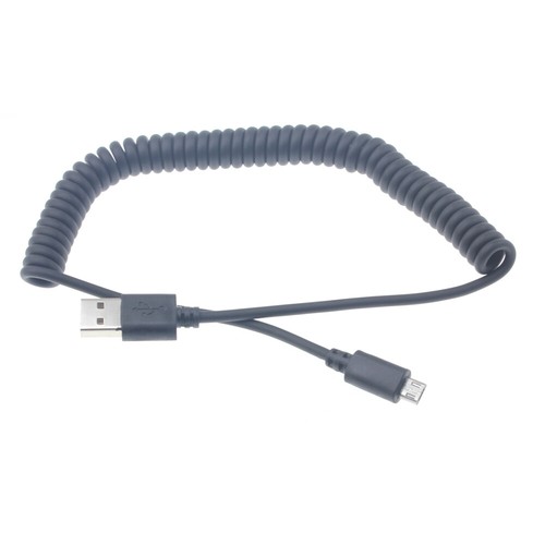 COILED MICRO USB CABLE FAST CHARGER POWER CORD SYNC WIRE BLACK For CELL PHONES - Picture 1 of 7