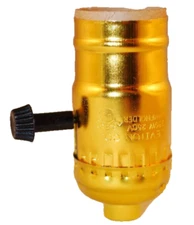 Leviton On/Off Lamp Socket Brass Gilt Plated Turn Knob Replacement wo/Set Screw