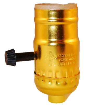 Leviton On/Off Lamp Socket Brass Gilt Plated Turn Knob Replacement wo/Set Screw