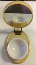 Vintage Folding Celluloid Travel Shaving Mirror with Milk Glass Bowl,  MCM 