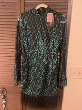 Gorgeous Green Sequin Prettly Little Thing Dress US 8. New With Tags
