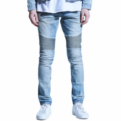 Embellish Culver Biker Denim Jeans Light Blau