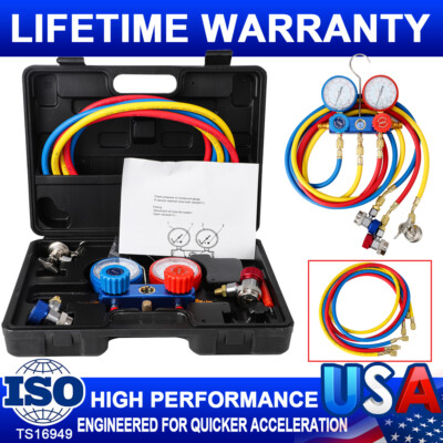 #ad New HVAC AC Manifold Gauge Set A C Air Refrigeration Kit Brass Freon Vacuum Pump $55.99