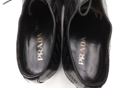 PRADA Size US 9 / UK 8 EE Black Perforated Leather Lace Up 